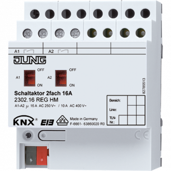 KNX актуатор коммутирующий, 2 группы, 2302.16 REGHM