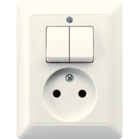 Socket, 2-pole without earth 16 A / 250 V ~with 2-gang switch 10 AX / 250 V ~, AS 5545 EU